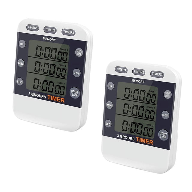 2X Temporizador Digital 100 Horas Triple Cuenta Atrás / Arriba Temporizador de Reloj Cocina Temporizador de Cocina con Pantalla LCD Soporte Magnético de Alarma Fuerte