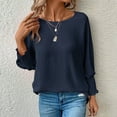 thumbnail image 4 of Stamzod Womens Tops Casual Loose Fit 3/4 Length Sleeve Blouses Summer Solid Color Crewneck Shirts for Women Navy S, 4 of 6
