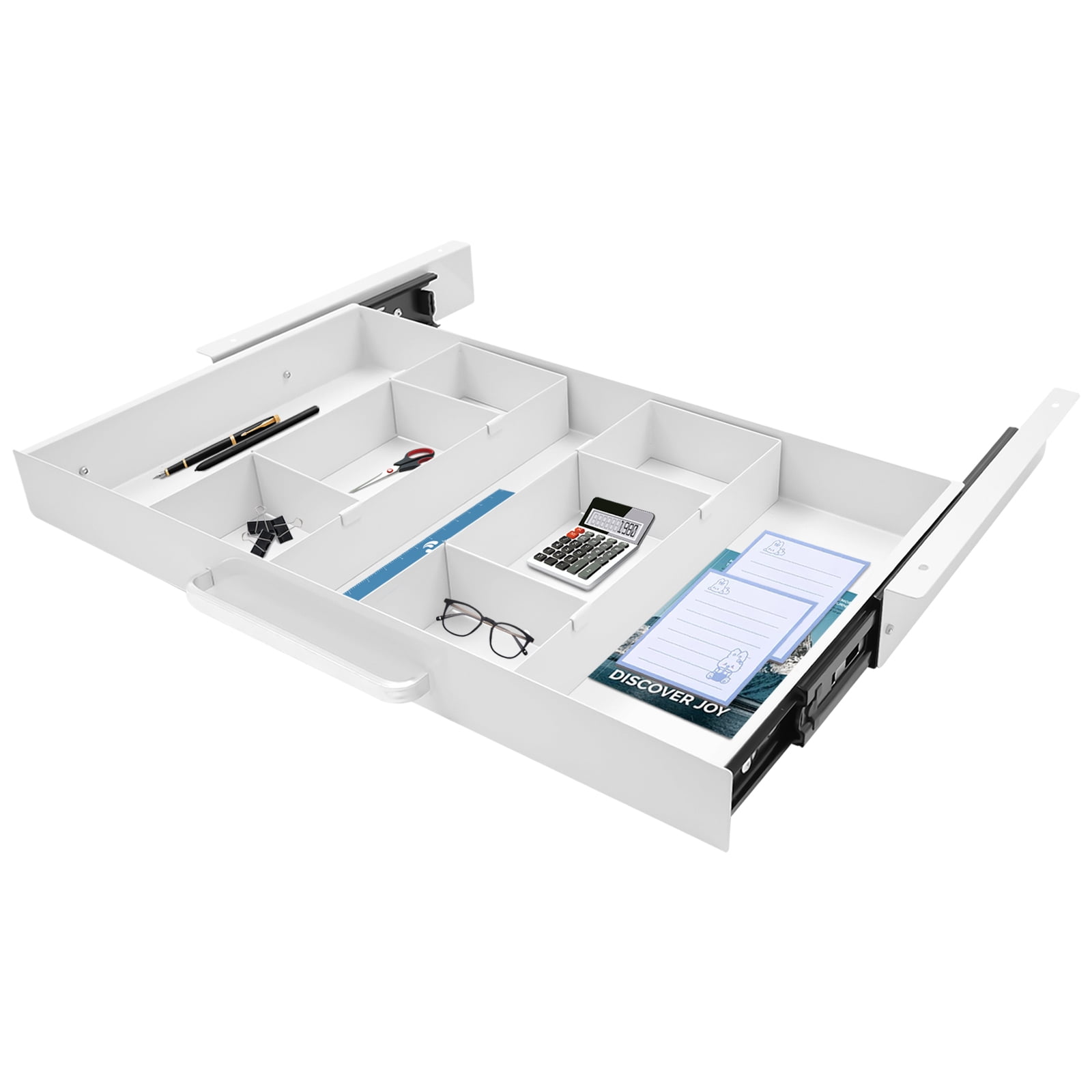 White Under Desk Mounted Sliding Pull-out Drawer, Drawer Storage Organizer for Standing Desks, Pull-out Drawer Iron