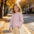 thumbnail image 4 of OGLCCG Girls Striped Long Sleeve Shirts Crewneck Basic Tops for Kids Lightweight Stretch Fall Tops Size 9, 4 of 8