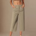 thumbnail image 3 of WQQZJJ Women's Fashion Capri Pants, Solid Color Button Zipper Casual Wide Leg Pants, Loose With Pockets Versatile Pants, 3 of 5