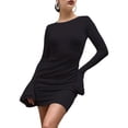 thumbnail image 3 of Women'S Long Sleeve Casual Mini Dress Crew Neck Stretchy Bodycon Party Club Short Dresses Black M, 3 of 9