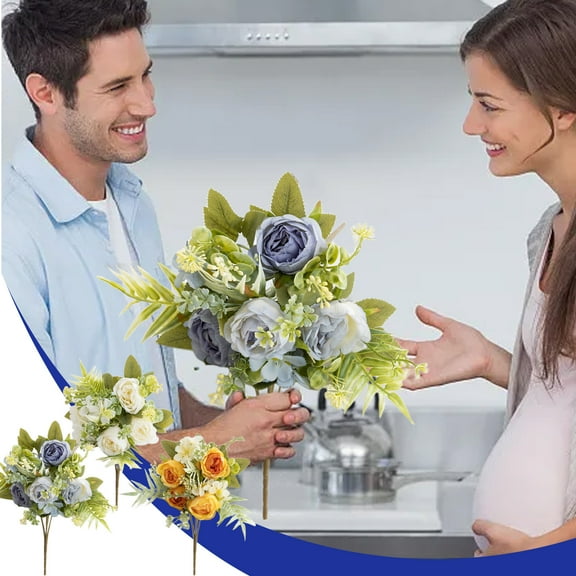 Artificial Peony Bouquet 4 Bundles - Plastic Flowers for Home Decor - 11.8" Tall with Large 7.8" Blooms - Multiple Colors - Indoor Outdoor Use