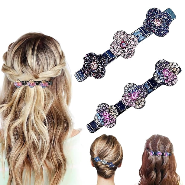 Pinzas para el cabello trenzadas - Pinzas para el cabello trenzadas con piedras de cristal brillantes, pinzas para el cabello trenzadas para mujeres, pinzas para el cabello trenzadas con piedras de cr