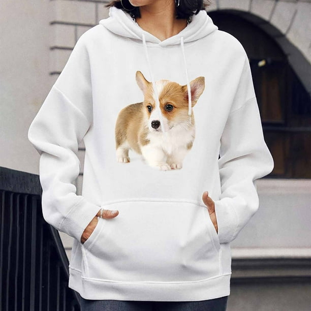 XZNGL Long Sleeve Shirt Women Womens Dog Print Shirt Lovers Solid Color Fashion Long Sleeve Round Neck Hooded Sweater Dog Shirts for Small Dogs Dog