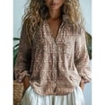thumbnail image 2 of Womens Plus Size Shirts Oversized Tshirts for Women Oversized Long Sleeve Button Linen Tee Plus Size Tops Brown 2XL, 2 of 4
