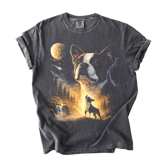 Boston Terrier Howling at the Full Moon Graphic T-Shirt, Vintage 90s Galaxy Dog Tee, Funny Boston Terrier Lover Gift