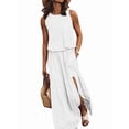 thumbnail image 2 of Jaimenalin Women'S Crew Neck Sleeveless Elastic Waist Slit Maxi Dress White M, 2 of 6