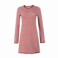 thumbnail image 3 of Women'S Striped Bodycon Mini Dress Crew Neck Long Sleeve Casual Fall Dresses Red S, 3 of 9