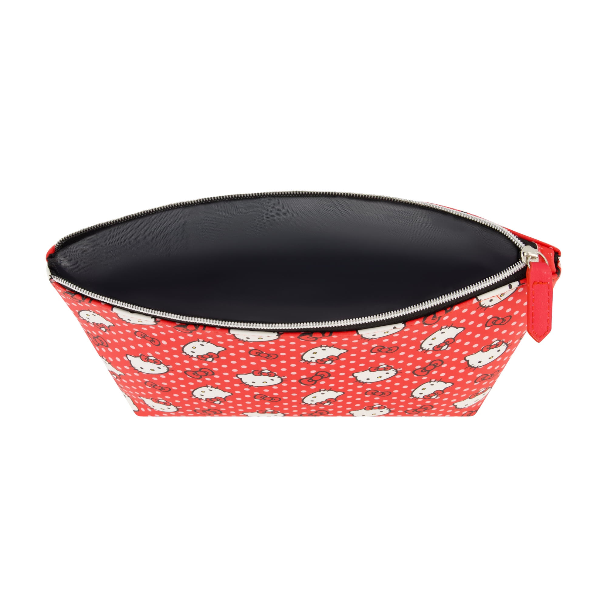 Hello Kitty Travel Makeup Bag, Trapezoid Cosmetic Organizer Pouch for Women, Red