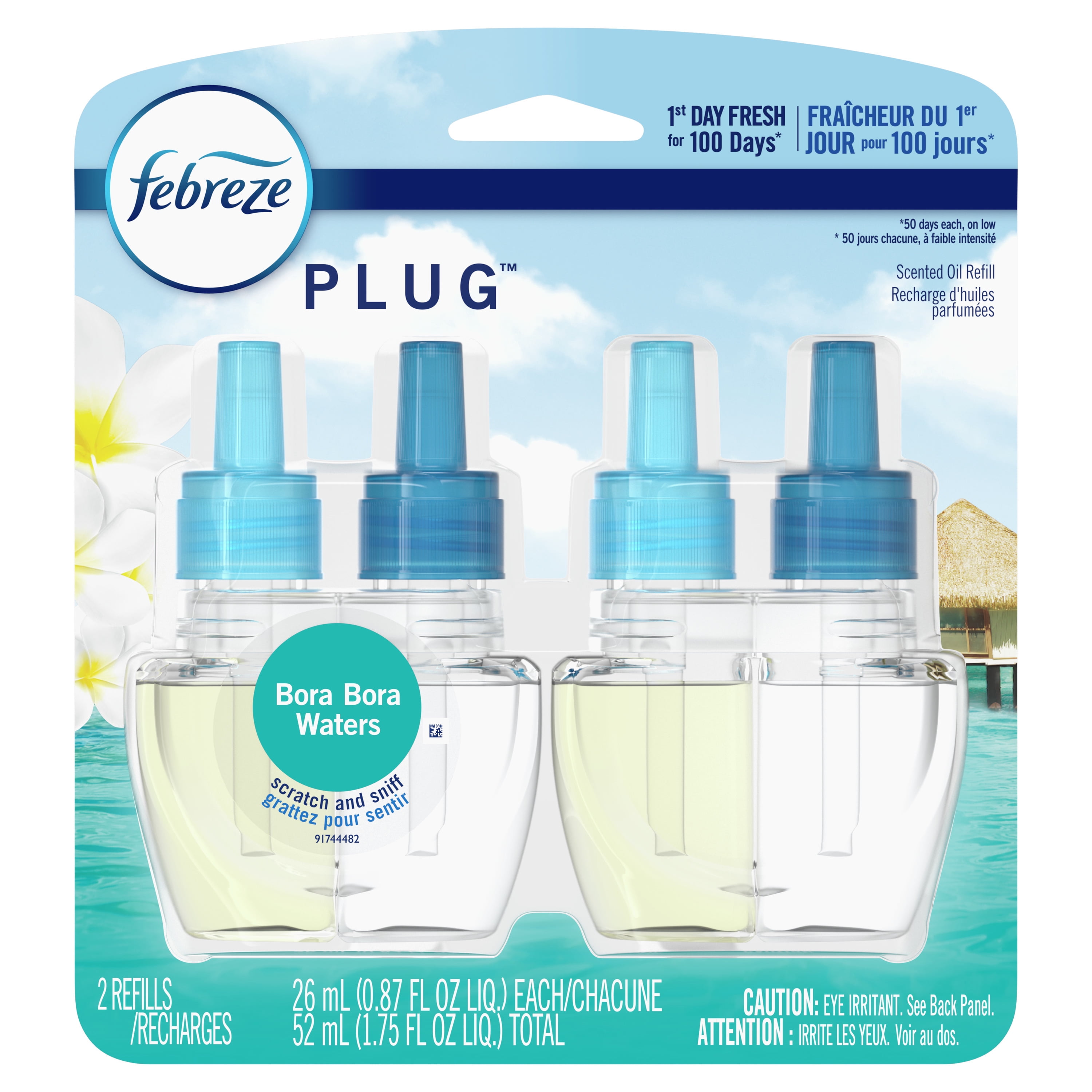 Febreze Odor-Fighting PLUG Air Freshener Refill, Bora Bora, (2) .87 fl. oz. Oil Refills