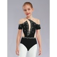 thumbnail image 7 of iiniim Kids Girls Rhythmic Ballet Unitard Figure Ice Skating Jumpsuit Dance Leotard Short Sleeve Bodysuit Black 16, 7 of 7