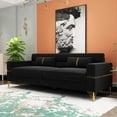 thumbnail image 3 of Large Loveseat Sofa Couch, 87" Mid-Century Modern Velvet Sofa, Upholstered Sofa with 2 Pillows & Gold Metal Legs, Large Load Sofa Sectional Couch for Living Room, Office, Hotel, Retro Black, 3 of 7