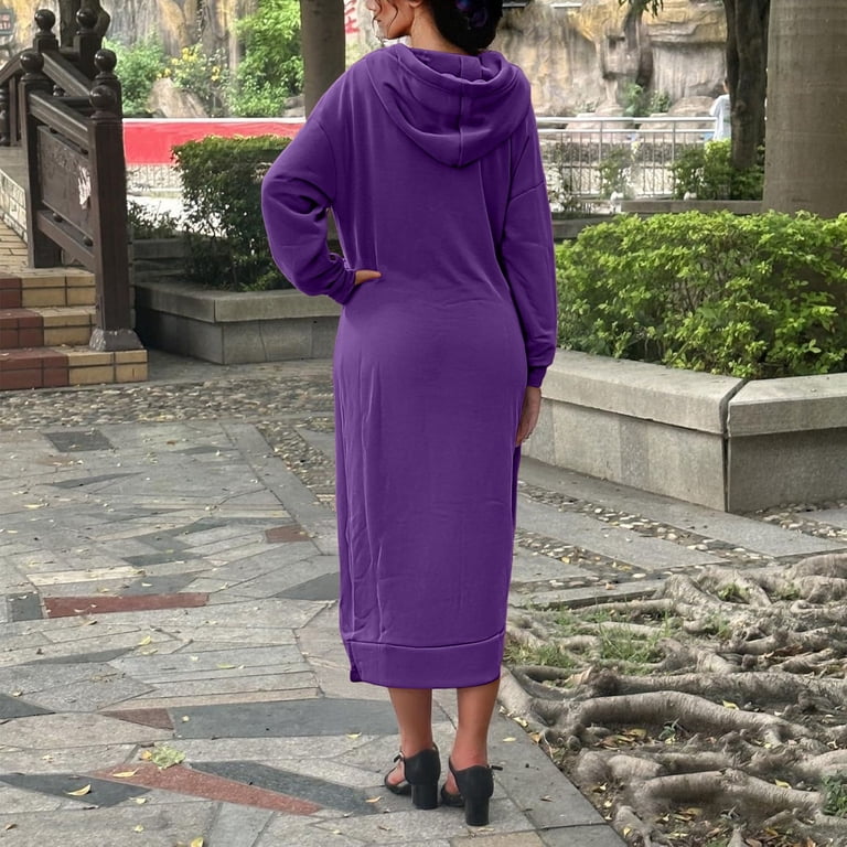 XIAOCHA Women's Loose Knit Hooded Sweater Dress Autumn Winter Casual Trendy  Lined Long Skirt With Large Pockets - Walmart.com