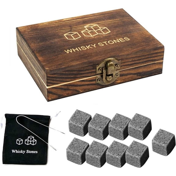 9Pcs Whiskey Stones Gift Set Granite Chilling Stones Reusable Ice Cubes Men/Women Birthday Present
