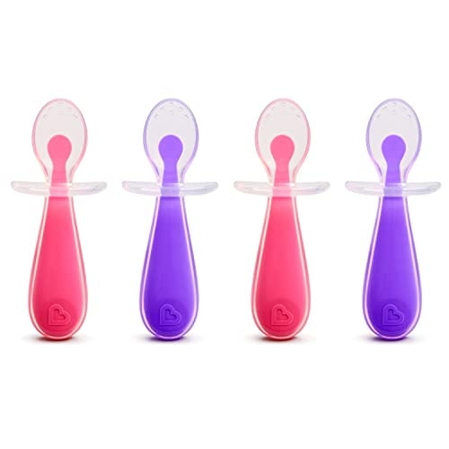 Munchkin Silicone Trainer Spoons con Choke Guard para el destete Led del bebé, 4pk, Rosa / Púrpura