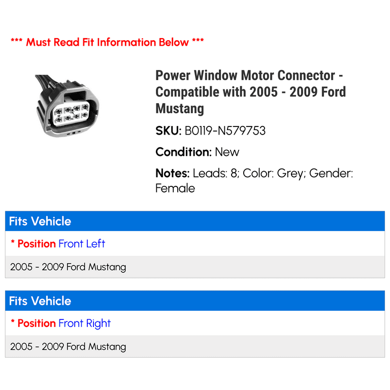 Power Window Motor Connector - Compatible with 2005 - 2009 Ford