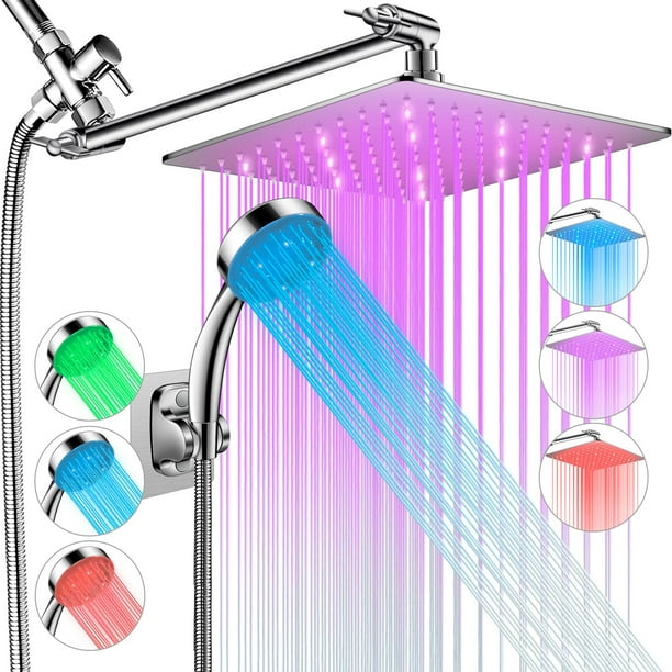 Alcachofa de ducha HUUKE LED de 25 cm para lluvia de alta presión con extensión