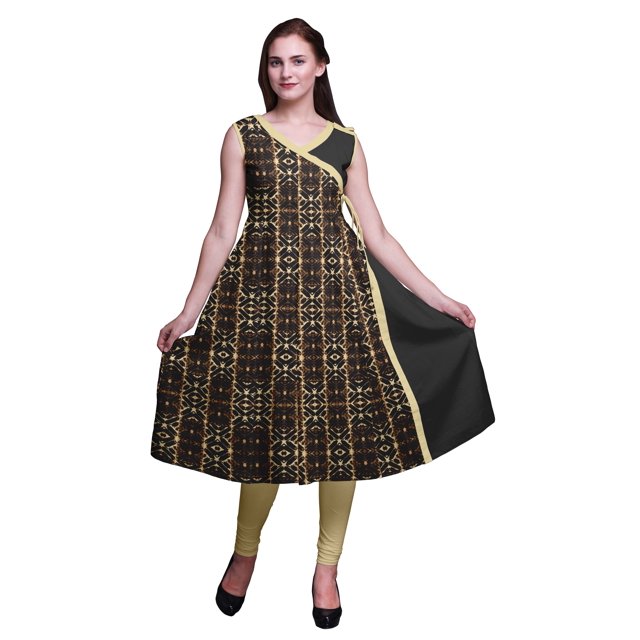 Bimba Robe d'Été Indienne Imprimée Style Angrakha pour Femmes Tunique Ethnique