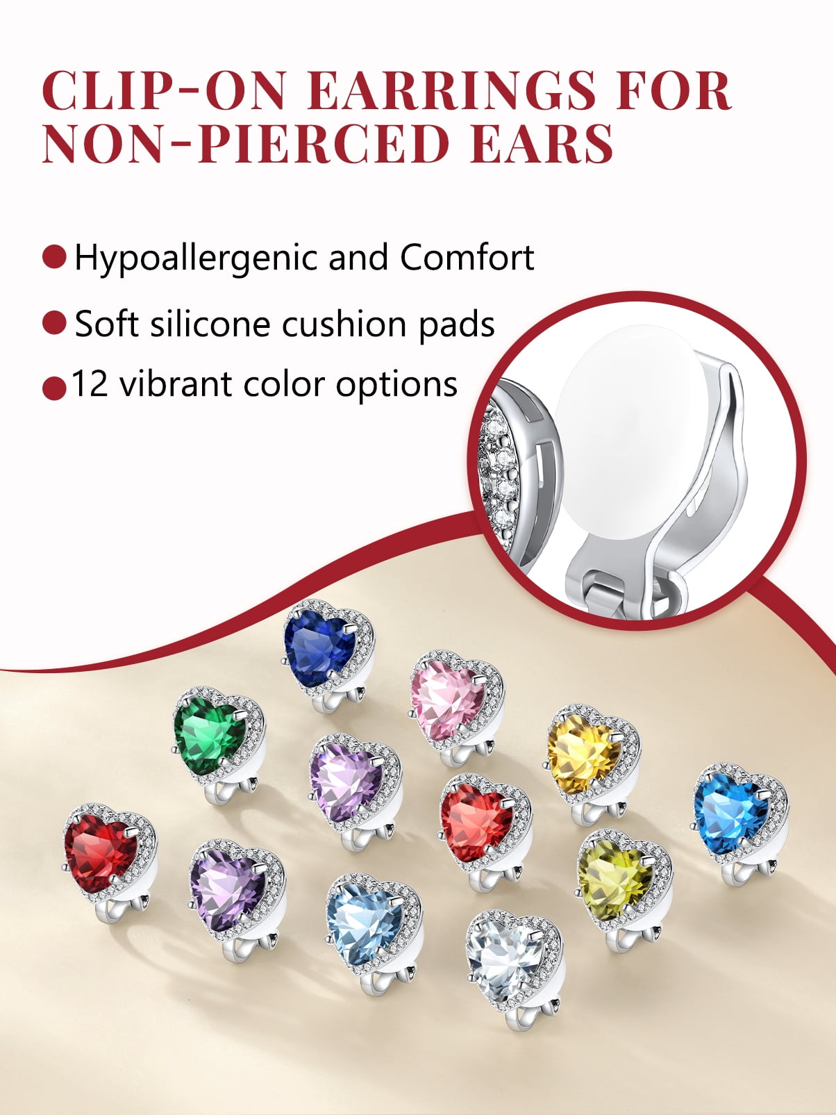 Silvora Clip on Earrings for Women January Red Garnet Heart Birthstone Non Pierced Earring for Daughter Wife Dainty Birthday Christmas Valentines Jewelry Gift