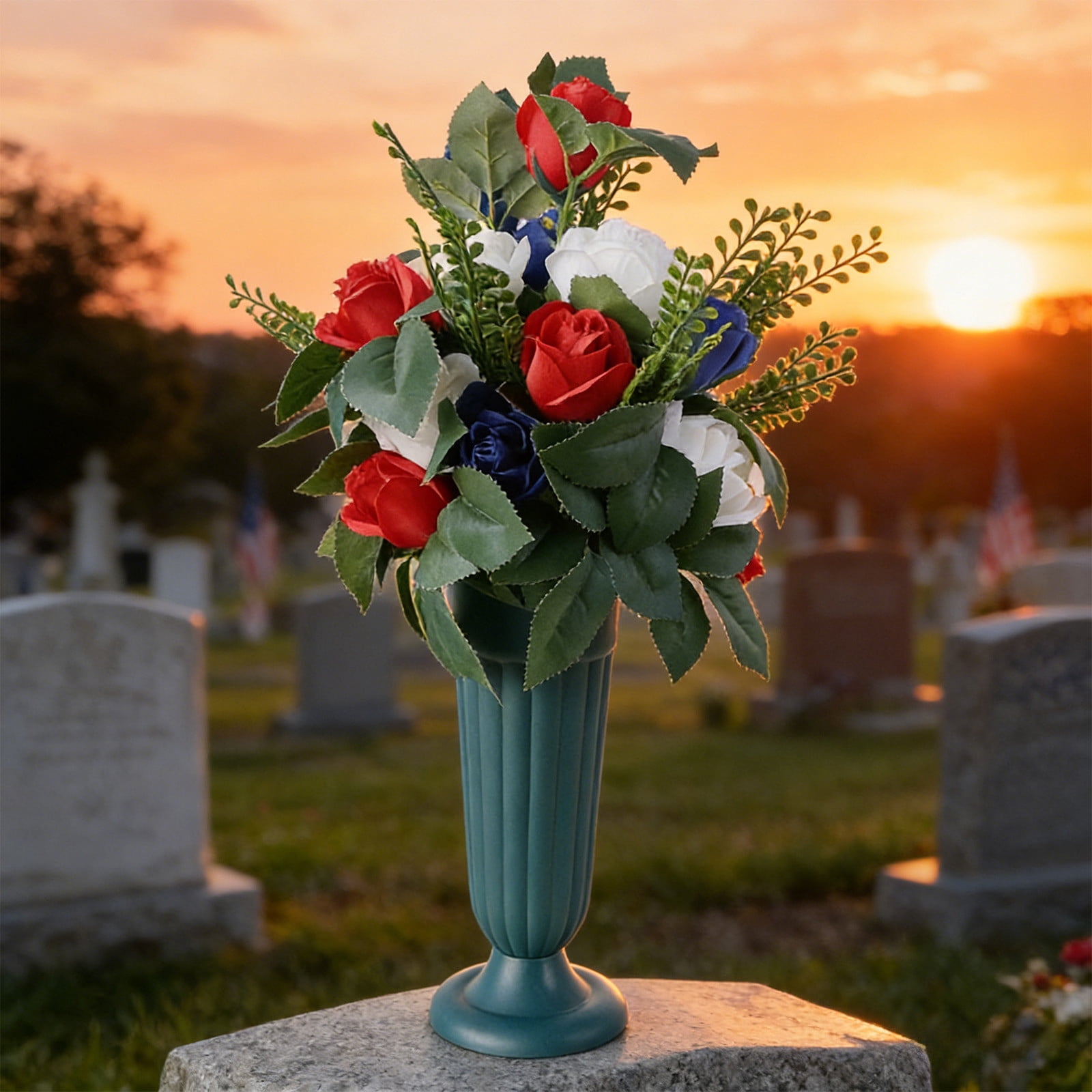 Chanana Realistic Bouquets,Cemetery Flower Saddles Artificial Cemetery Flower Arrangement Artificial Flower Bouquets for Grave Decoration Independence Day Decoration