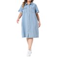thumbnail image 2 of Agnes Orinda Women's Plus Size Denim Dresses Button Down Lapel Short Sleeve Midi Summer Casual Denim Jean Shirt Dress with Pockets 4X Light Blue, 2 of 6