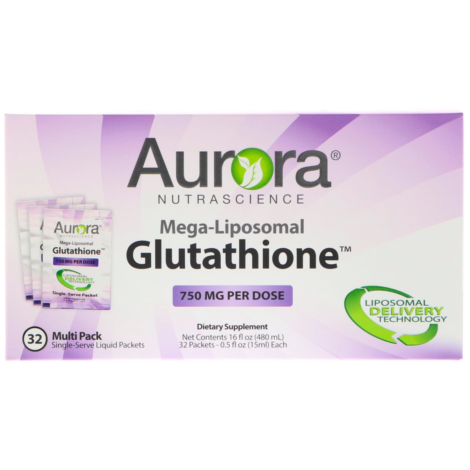 Aurora Nutrascience MegaLiposomal Glutathione, 750 mg, 32 SingleServe