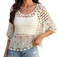 thumbnail image 2 of Swimsuit Cover Up for Women Openwork Solid Color Floral Loose Fit Swimwear Bikini Beach for Casual Vacation, 2 of 5