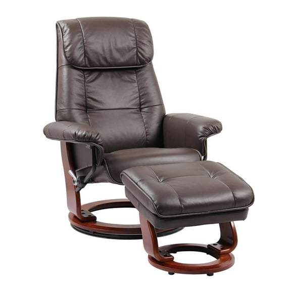 Pemberly Row Contemporary Leather Swivel Recliner with Storage Ottoman