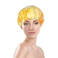 thumbnail image 3 of YFYANG Women's Double Waterproof Shower Cap, Yellow Aperture Reusable Hair Cap for All Hair Styles and Head Sizes, 3 of 9