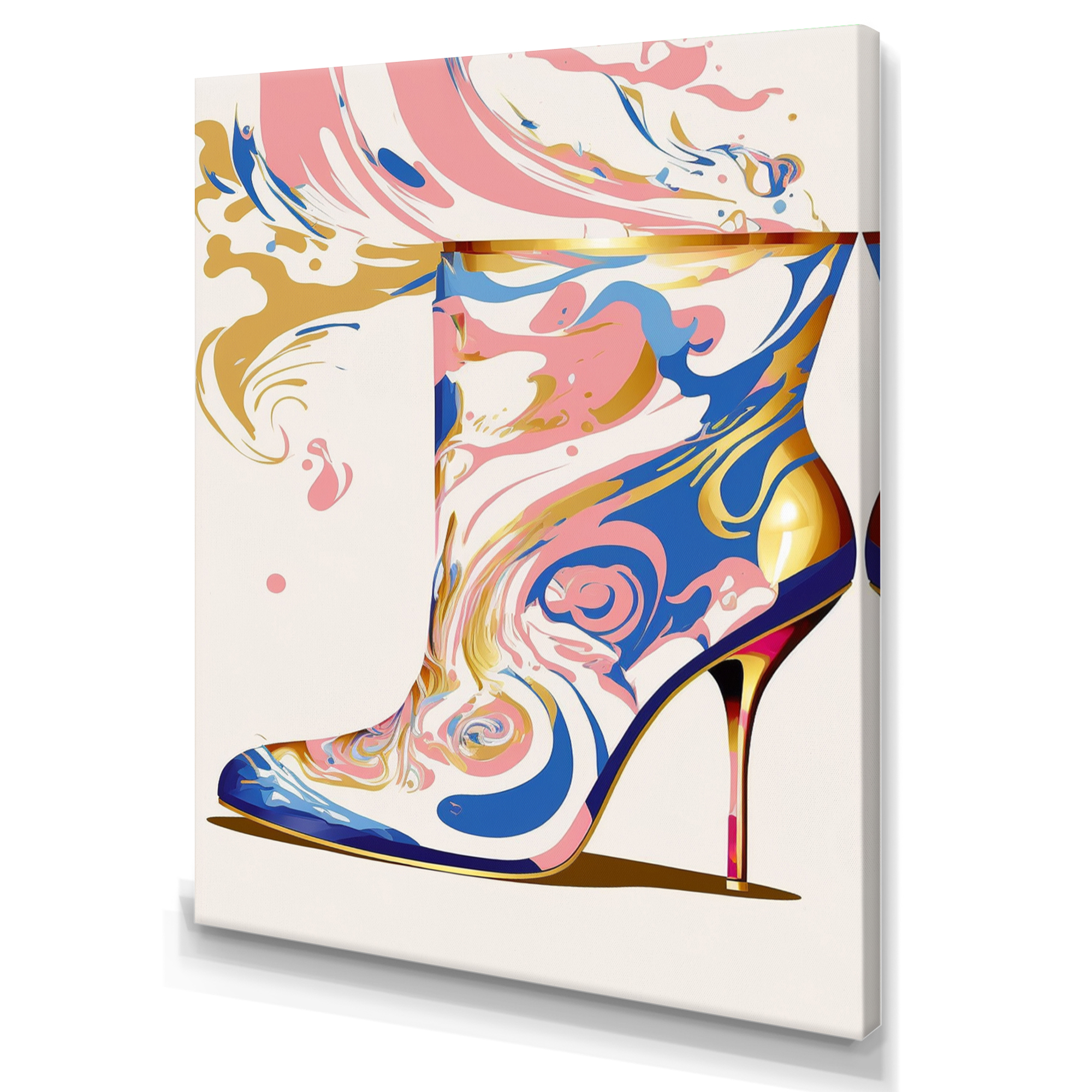 Free Shipping! Designart Pink Blue Art Deco High Heel Shoes Canvas