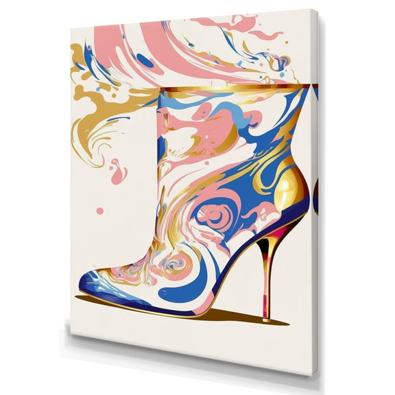 Designart Pink And Blue Art Deco High Heel Boots IV Canvas Wall Art