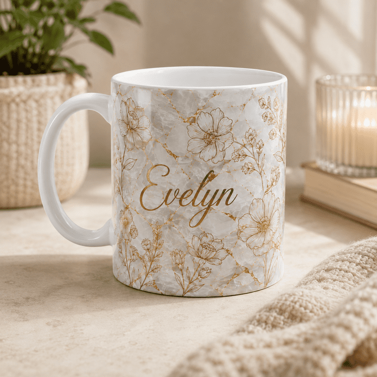 Digain Name Custom Name Mug With Gold Birth Flower Marble Design - Walmart.com