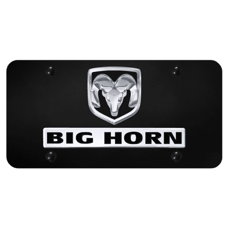RAM Dual Logo Big Horn License Plate Chrome on Black Official Licensed