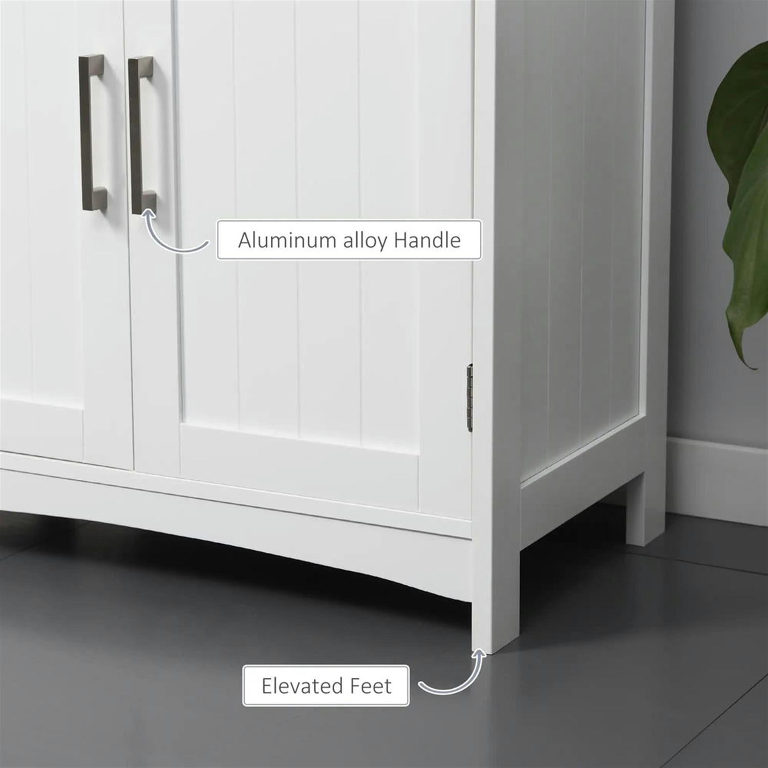 Demi Bonn 23" Modern Bathroom Vanity with U-Shape Cut-Out and Adjustable Shelf, Pedestal Sink 2-Door Cabinet, Under Sink Cabinet, White