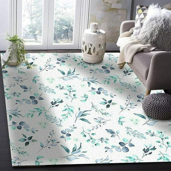 Indoor Green Leaves Rug, Easy Cleaning, Non Shedding, Bed Room, Living Room, Dining Room, Backyard, Deck, Patio-4x8ft
