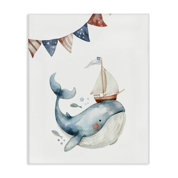 Stupell Industries Cute Sailor Whale Animals Painting Wrapped Canvas Art Print Wall Art, 16 x 20