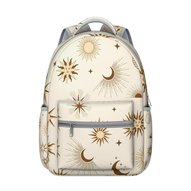 Spiritual Gothic Sun Backpack Waterproof Scratch-Resistant School Bag with Celestial Star and Moon Print, Breathable Foam Padding, Adjustable Straps for Daily Use and Outdoor Activities