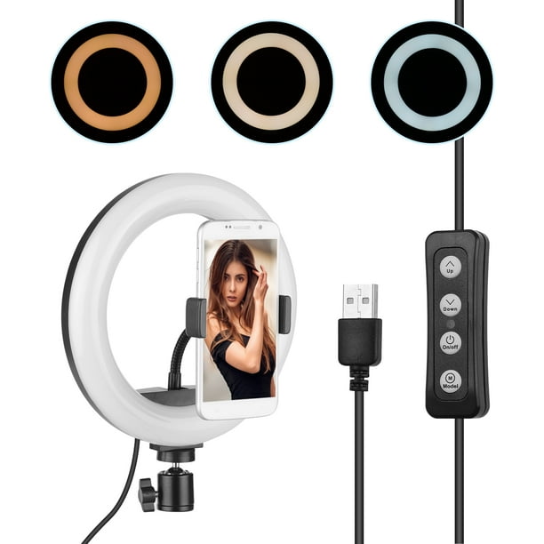 Lámpara fotográfica Lámpara de relleno de luz de anillo LED de 8 pulgadas Incorporada 72 piezas Cuentas LED 10W Regulable 2700-5500K Temperatura de color con soporte para teléfono celular con cabezal Abanopi Lámpara de fotografía
