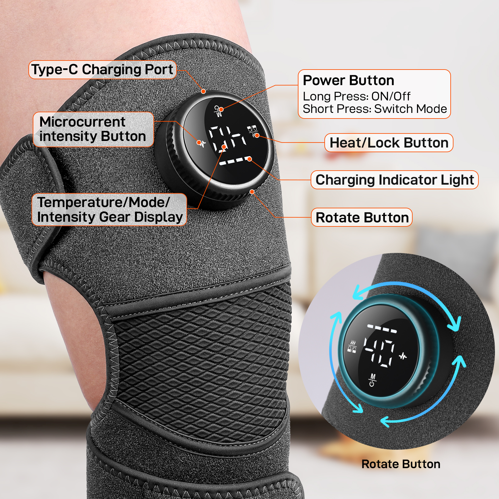 8 Modes & 20 Intensities Cordless Heated Knee Massager,Heating Pad for Shoulder, Elbow,Pain Relief,Arthritis,Perfect Holiday Gift for Men & Women