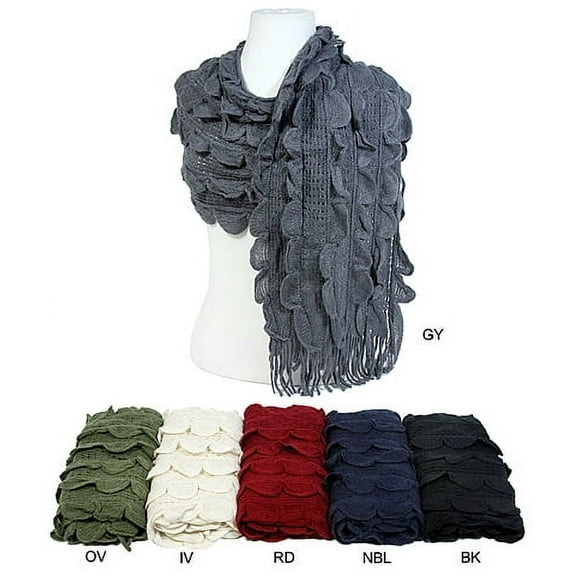 Scarf - Crochet Ruffle Scarf w/ Fringes – Navy Blue - SF-S1344NV