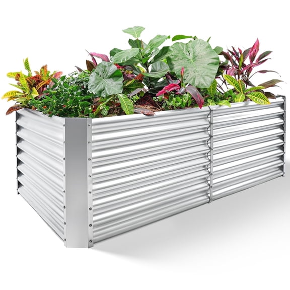 Land Guard 8x4x2ft Raised Rectangle Garden Beds Outdoor,Galvanized Metal Planter Box for Vegetables,Starlight Silver