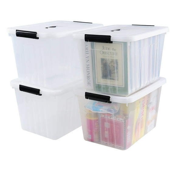 Teyyvn 4-Pack Clear Storage Box, 18 L Plastic Storage Bin with Handle