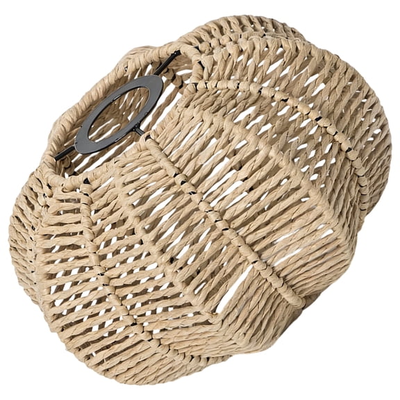Woven Paper Rope Lamp Shade, Rustic Farmhouse Chandelier Light Cover, Beige Metal Frame Hanging Lantern for Teahouse, Restaurant, Hotel, Cafe, Bedroom, 0.62 lbs / 0.28 kg, American Style