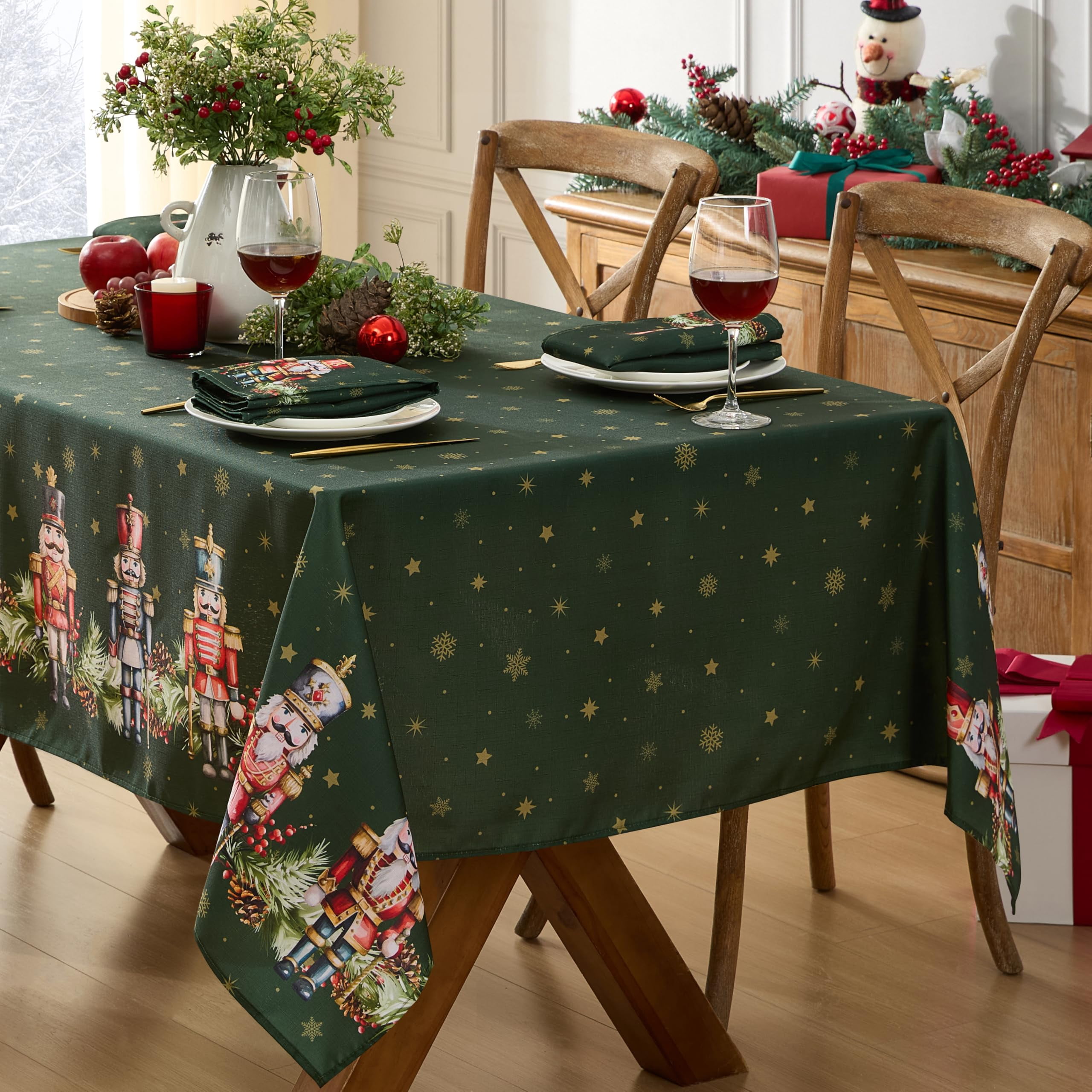 Christmas Nutcracker Hunter Green Border Fabric 52 x 52 inch Square Fabric Dinner Tablecloth
