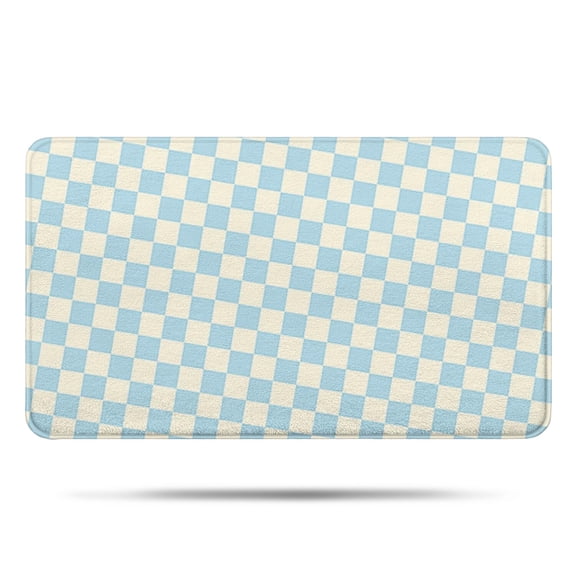 Light Blue and Cream Checkered Pattern Bathroom Rugs Mat,Non Slip Microfiber Bathroom Rug,Rubber Backing,Soft Bathroom Mats for Bathroom Floor,Tub and Shower,17x30in(43x75cm)