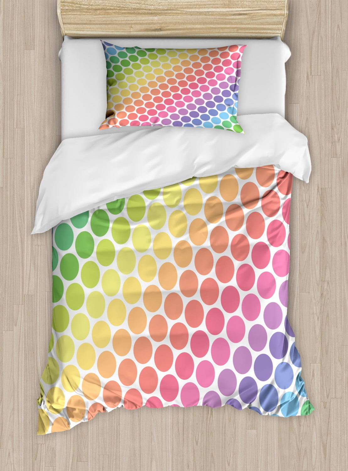 Polka Dots Duvet Cover Set, Polka Dots in Soft Rainbow Colors Big