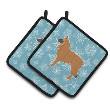 Carolines Treasures BB3561PTHD Winter Snowflake Belgian Shepherd Pair of Pot Holders  7.5HX7.5W multicolor