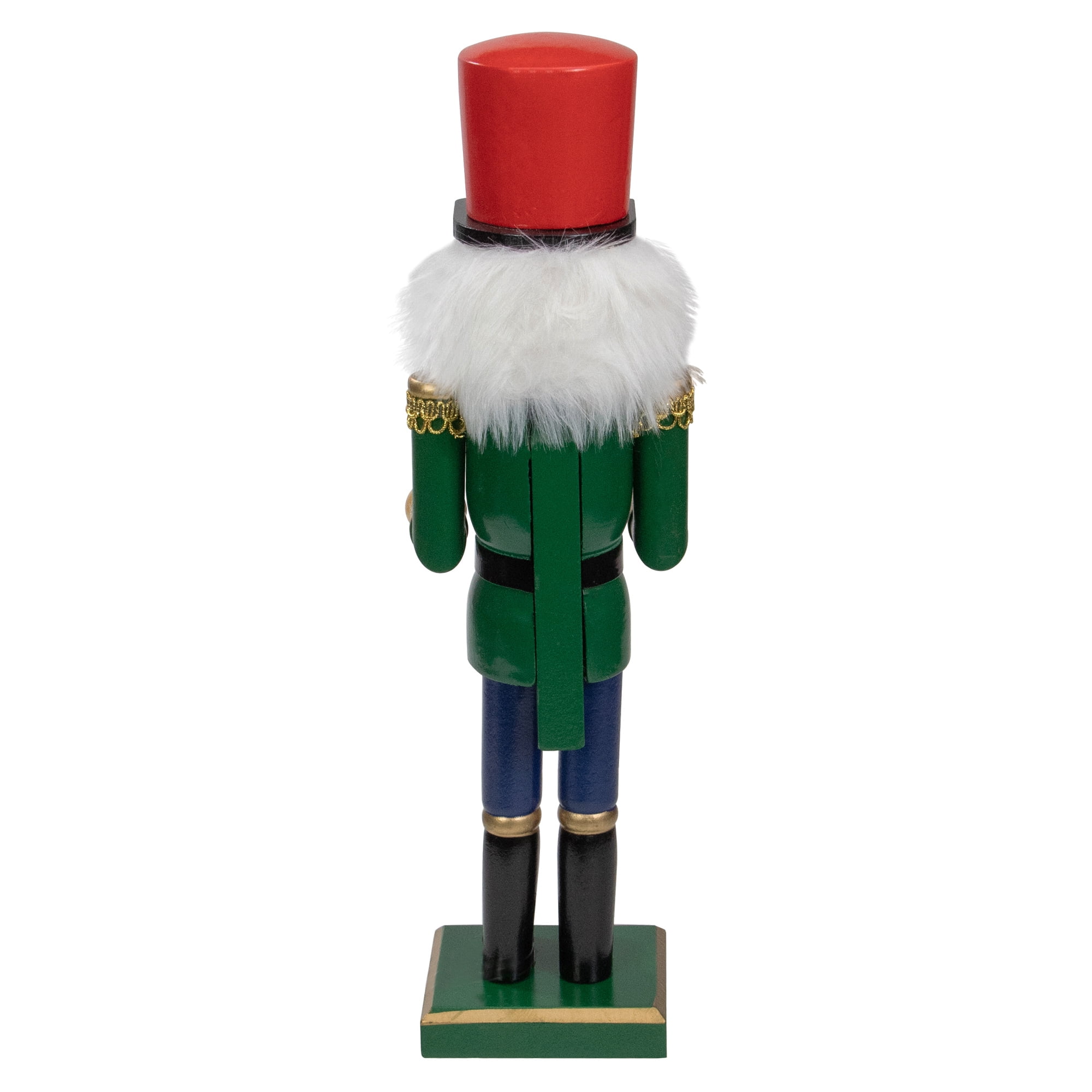 14" Decorative Green Red and Gold Wooden Christmas Nutcracker Drummer