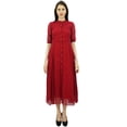 thumbnail image 1 of Bimba Robe Chemise en Georgette pour Femmes avec Ouverture Frontale Manches 3/4 Chic, 1 of 9